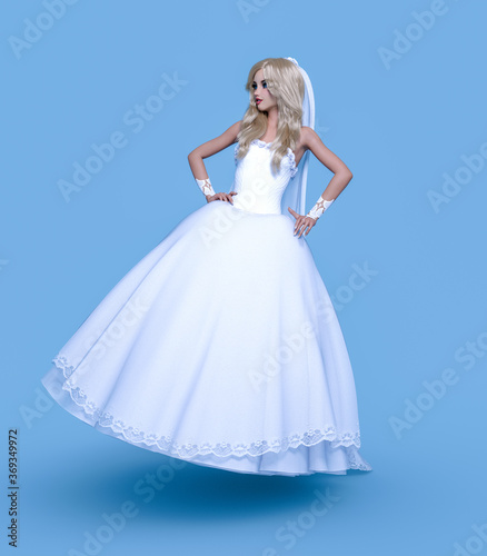 Beautiful woman in white wedding dress.