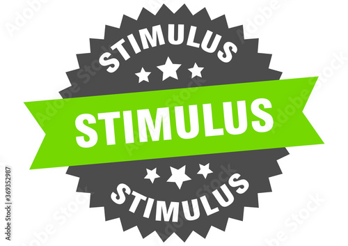 stimulus round isolated ribbon label. stimulus sign