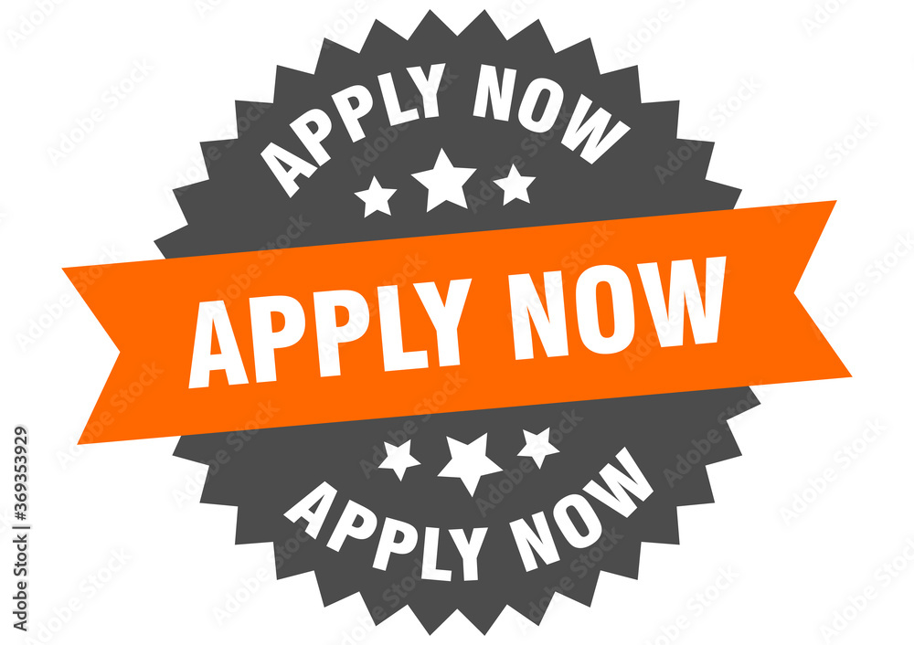 Fototapeta premium apply now round isolated ribbon label. apply now sign