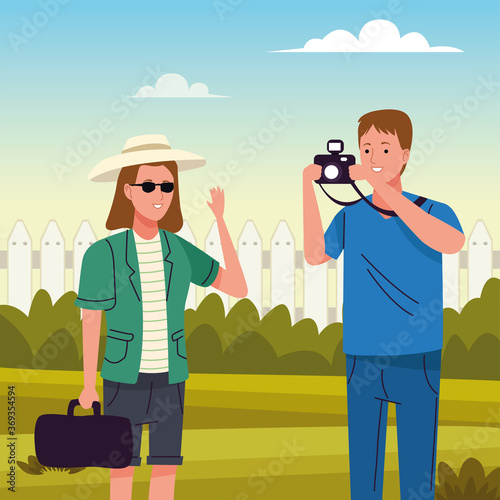 couple of tourists doing activities in the camp landscape