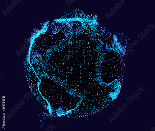 Globe hologram technology vector background. Earth tech hud. Futuristic particle data mesh.
