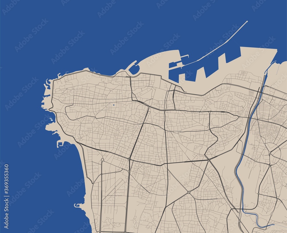 Obraz premium Beirut map. Beirut city map poster. Map of Beirut street, urban area.