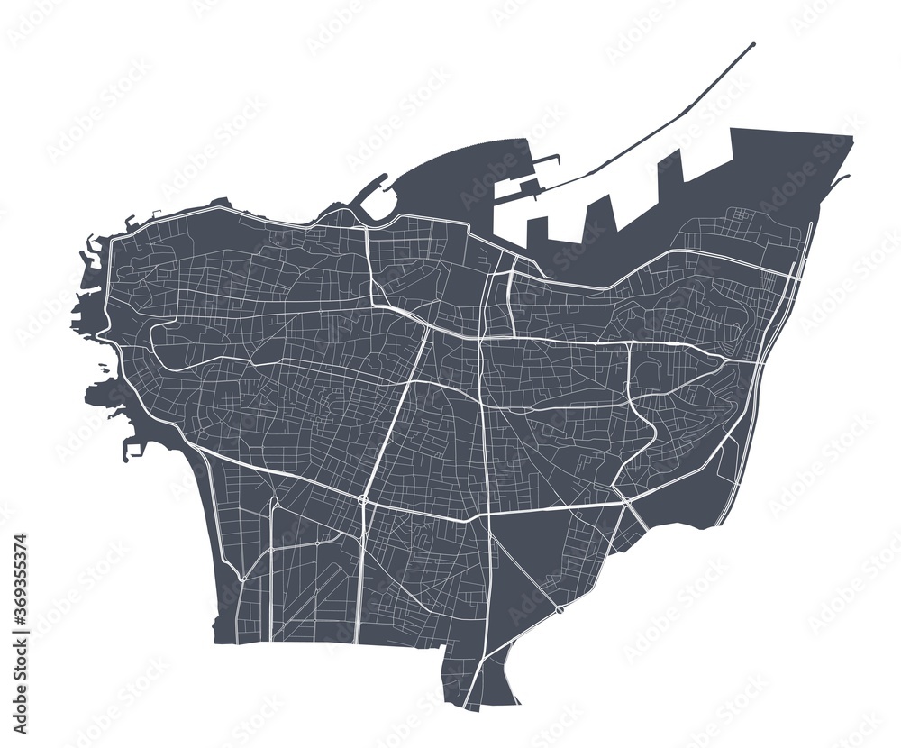 Fototapeta premium Beirut map. Detailed map of Beirut city poster with streets. Dark vector.