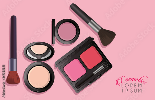 set of cosmetics makeup with lettering