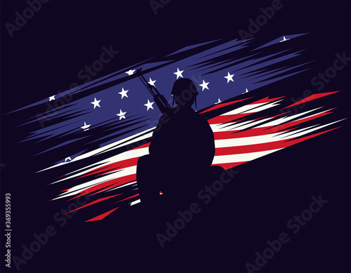soldier with rifle figure silhouette in usa flag background