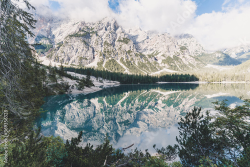 Fototapeta Naklejka Na Ścianę i Meble -  Picturesque view on beautiful mountain lake Lago di braies in the Dolomites,Italy