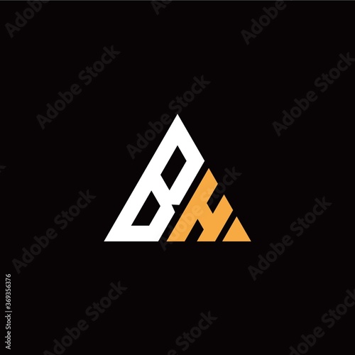 B H initial logo modern triangle with black background