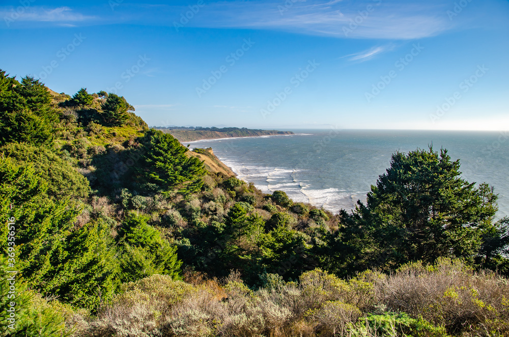Scenic view of the ocean and cliff, California