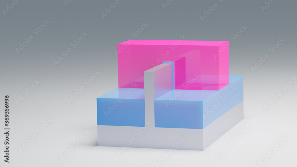 Pink Transitor FINFET transistor 3D render. Fin FET transistor used for building ...