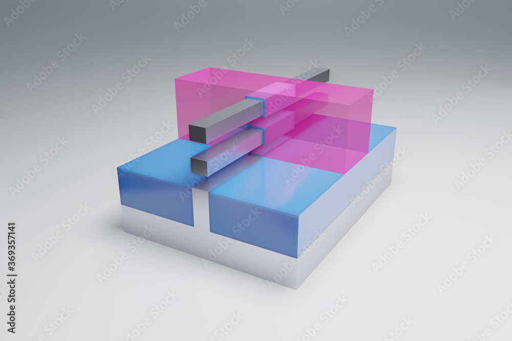 GAAFET (GAA FET, nano wire, nanowire) transistor 3D render model. This