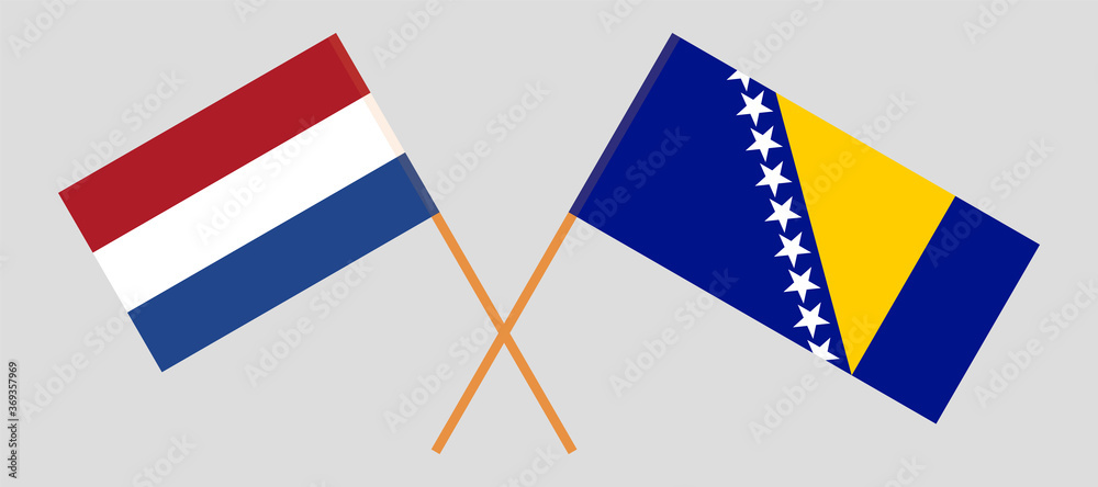 Crossed flags of Netherlands and Bosnia and Herzegovina