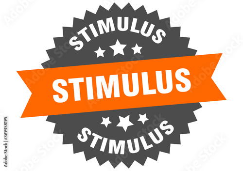 stimulus round isolated ribbon label. stimulus sign