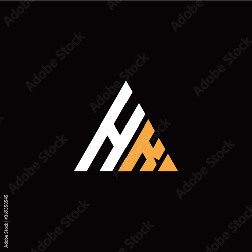 H K initial logo modern triangle with black background