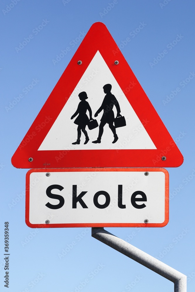 School road sign called skole in danish language, Denmark School road sign called skole in danish language, Denmark