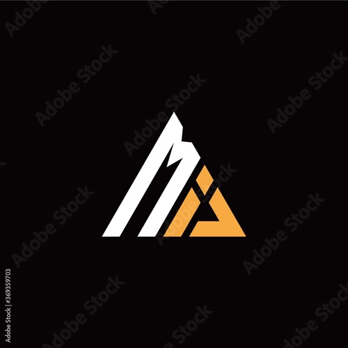 M I initial logo modern triangle with black background