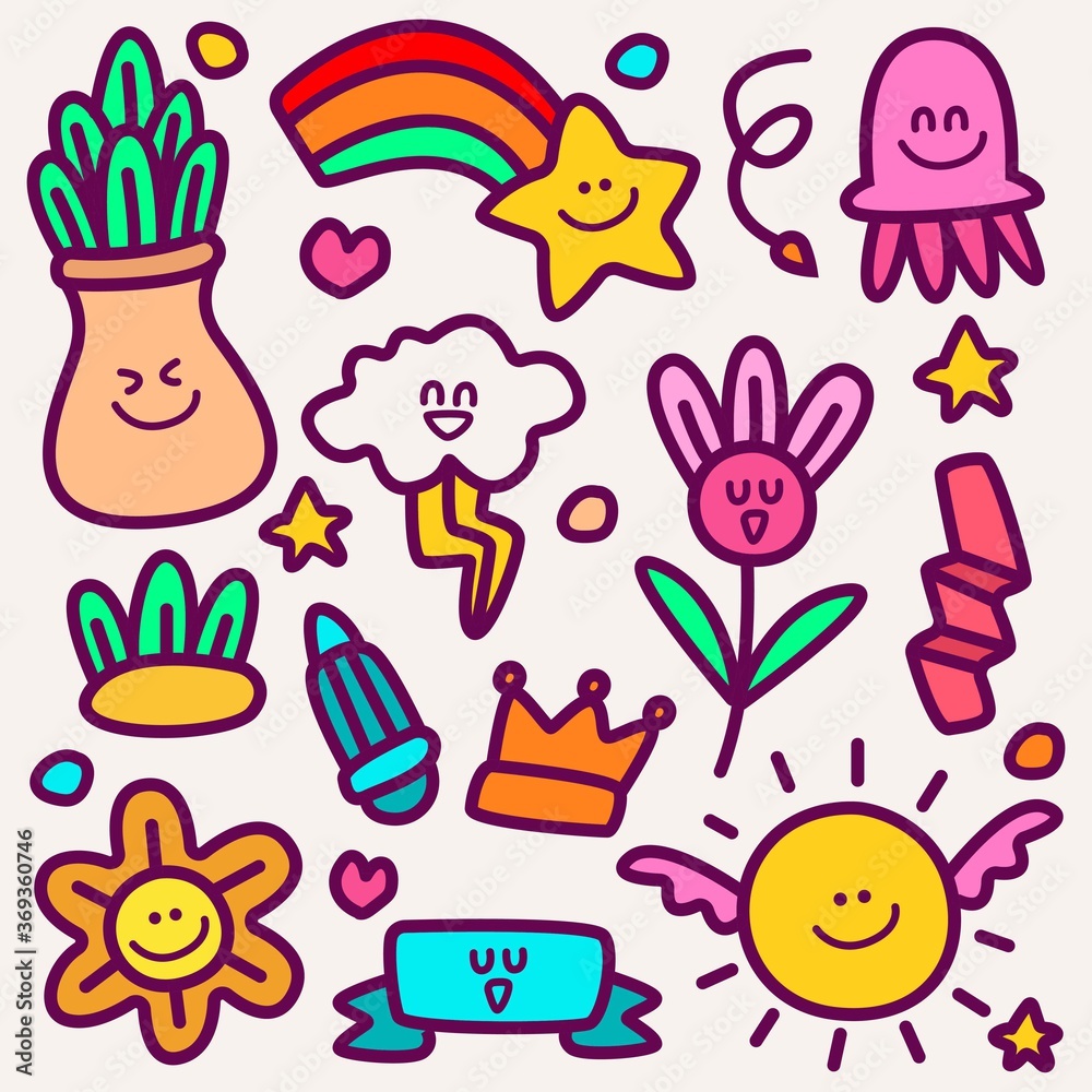 Naklejka premium abstract kawaii doodle designs template