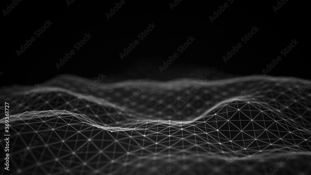 Abstract flowing smooth Plexus fractal waves background. Grid, mesh of dots and lines. Big data connection. Seamless loop animation