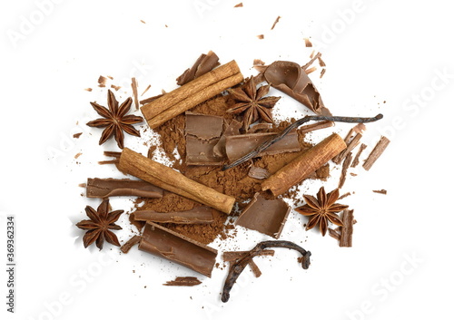 Wallpaper Mural cocoa powder and chocolate chips isolated on white background Torontodigital.ca