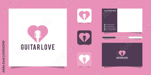 heart logos and negative guitar space for music lovers and business card inspiration