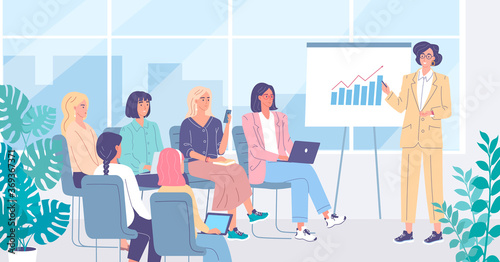 Modern successful women conferention vector illustration 