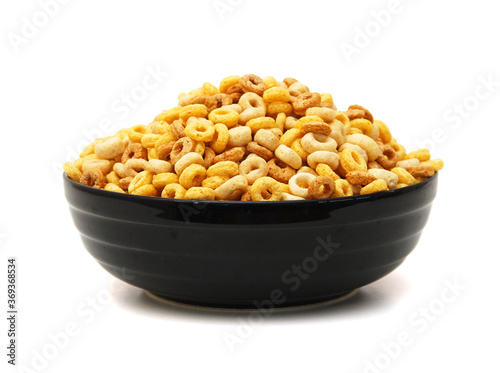 Bowl of Whole Grain Cheerios Cereal  on white