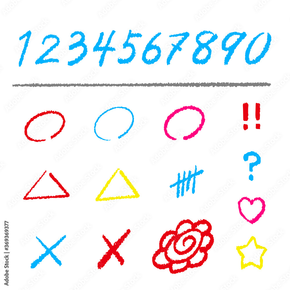 手書き数字と丸バツのベクター素材 カラフル Stock Vector Adobe Stock