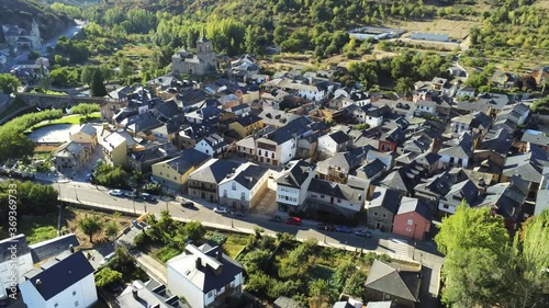 Molinaseca. Village in El Bierzo. Leon,Spain Aerial Drone Footage. Camino de Santiago