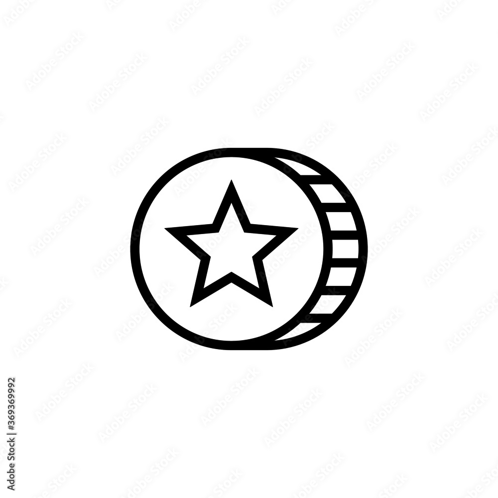 Star coin icon, game gold coin icon in black line style icon, style isolated on white background Star coin icon, game gold coin icon in black line style icon, style isolated on white background