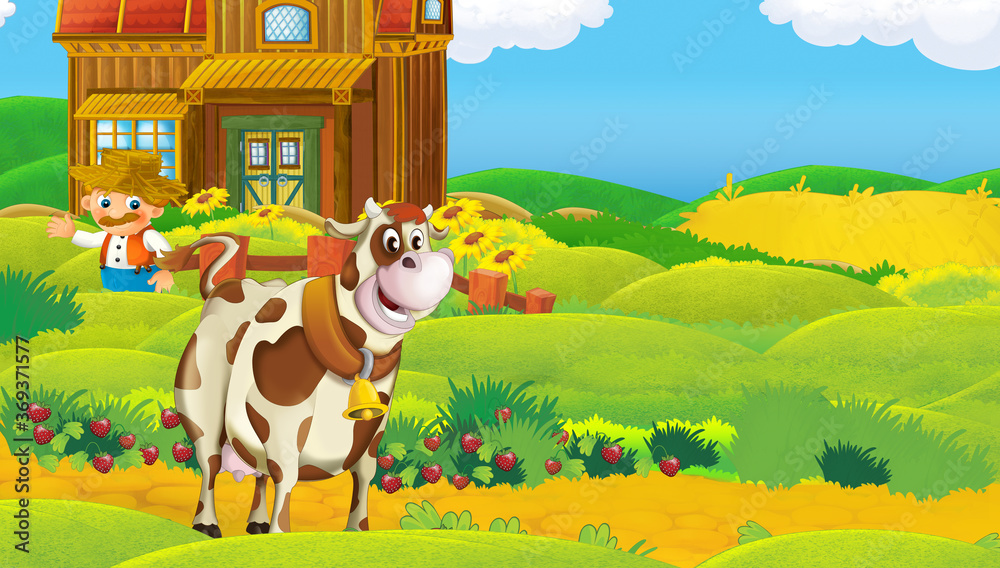 cartoon scene with farm animals on a farm ranch having fun - illustration cartoon scene with farm animals on a farm ranch having fun - illustration