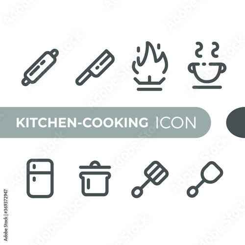 black monoline color icon symbol compilation of kitchen and cooking line art vector