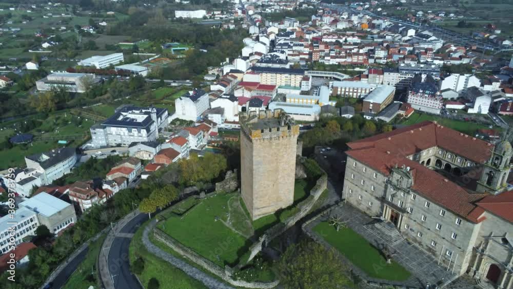 Castle and Parador in Monforte de Lemos. Galicia,Spain. Aerial Drone Footage Castle and Parador in Monforte de Lemos. Galicia,Spain. Aerial Drone Footage