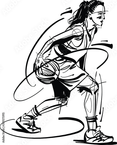 vector illustration of a basketball player woman in black and white