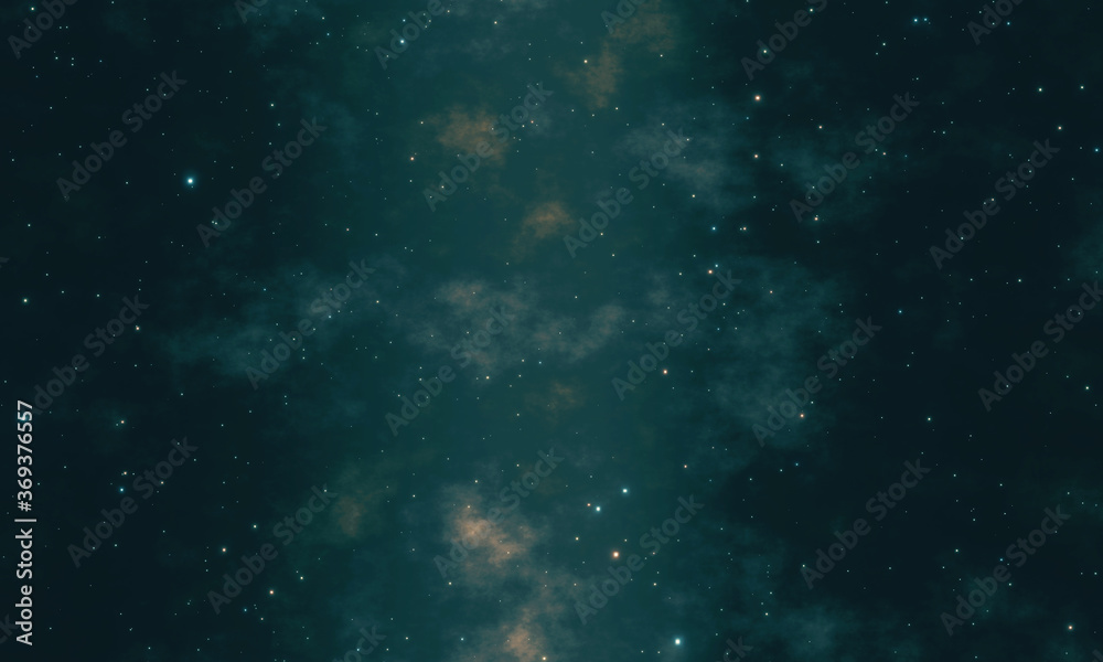 3D Rendering of stars and clouds in galaxy universe background