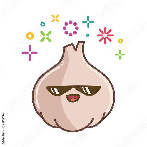 kawaii smiling garlic bulb cartoon illustration