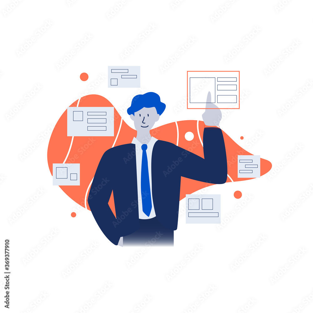 Businessman login into futuristic web browser hologram interface. Technology vector concept illustration Businessman login into futuristic web browser hologram interface. Technology vector concept illustration