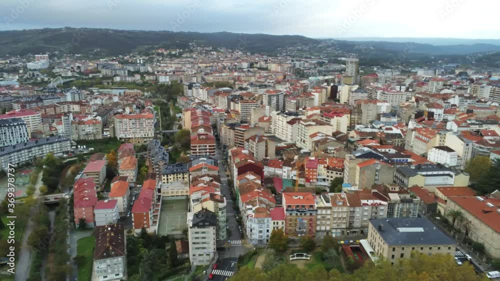 Ourense. Buildings in the city. Galicia,Spain. Aerial Drone Footage Ourense. Buildings in the city. Galicia,Spain. Aerial Drone Footage