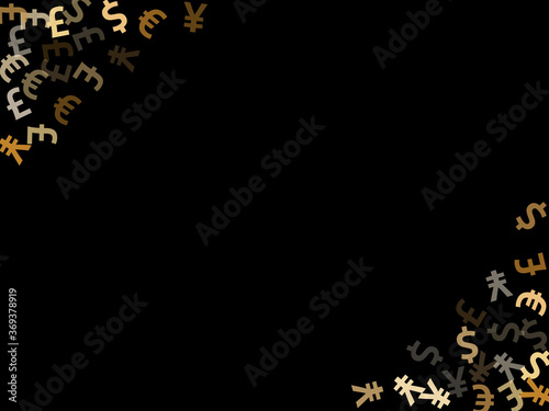 Euro dollar pound yen metallic symbols flying currency vector illustration. Investment pattern.