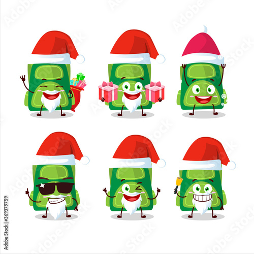 Santa Claus emoticons with green school bag cartoon character