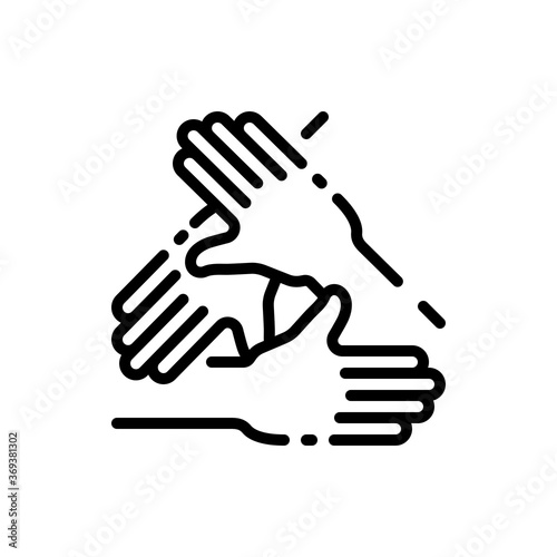 Three hands, Handshake in circle outline icons. Vector illustration. Editable stroke. Isolated icon suitable for web, infographics, interface and apps.