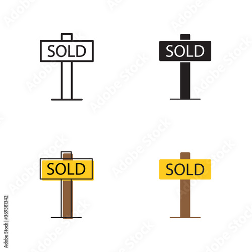 Simple sold icon on white background 4 types such as outline, black, color, outline and color. Vector illustration.