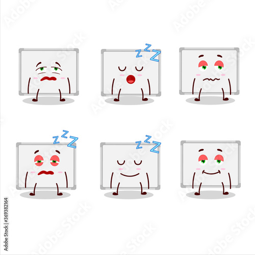 Cartoon character of whiteboard with sleepy expression