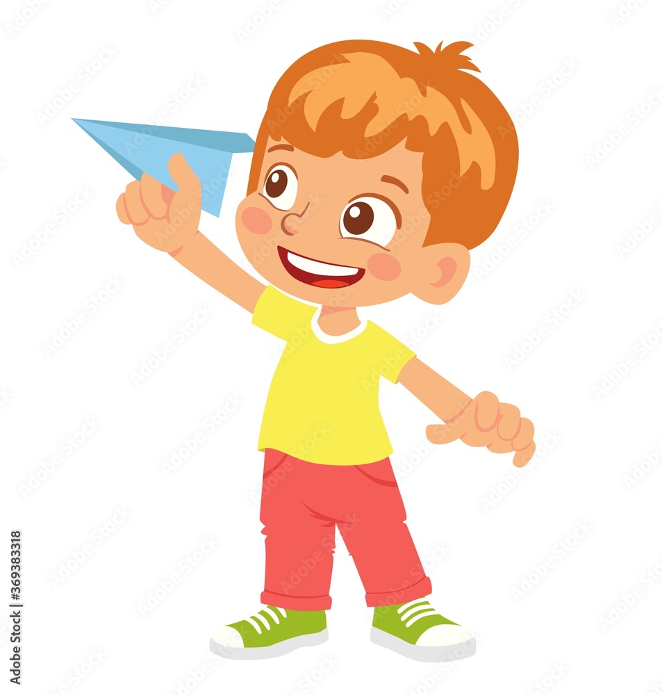 boy holds paper plane