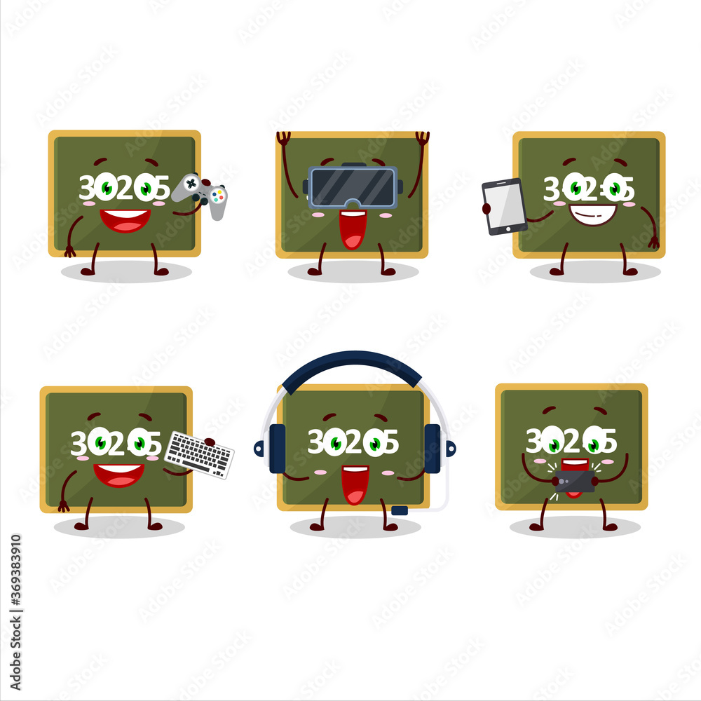 Chalk board cartoon character are playing games with various cute emoticons Chalk board cartoon character are playing games with various cute emoticons