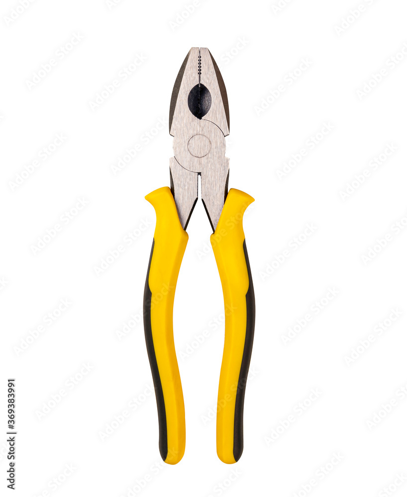 Yellow and black pliers isolated on white background. Yellow and black pliers isolated on white background.