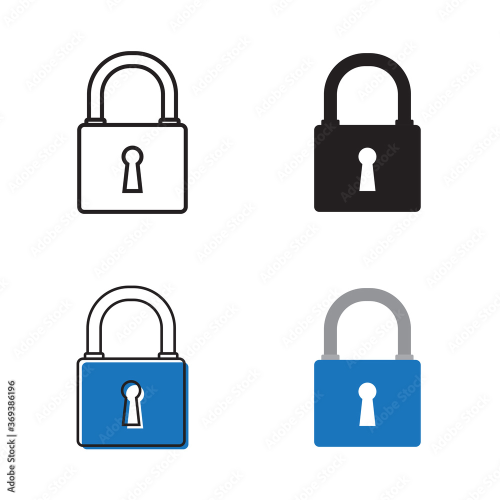 Simple close lock icon on white background 4 types such as outline, black, color, outline and color. Vector illustration. Simple close lock icon on white background 4 types such as outline, black, color, outline and color. Vector illustration.