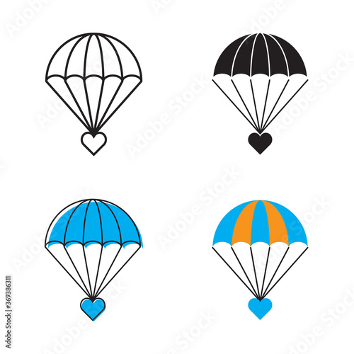 Fototapeta Naklejka Na Ścianę i Meble -  Simple heart flying on parachute icon on white background 4 types such as outline, black, color, outline and color. Vector illustration.