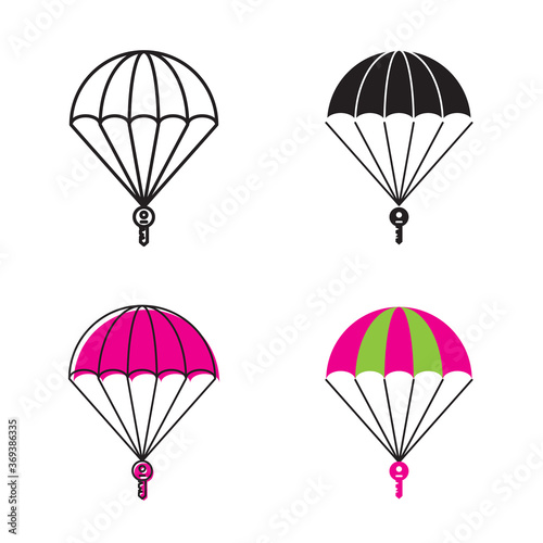 Fototapeta Naklejka Na Ścianę i Meble -  Simple key flying on parachute icon on white background 4 types such as outline, black, color, outline and color. Vector illustration.
