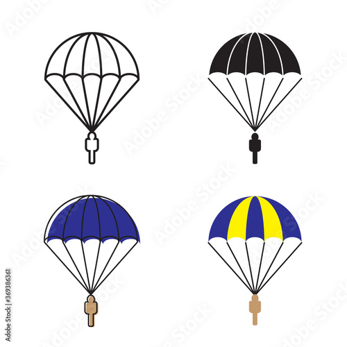 Fototapeta Naklejka Na Ścianę i Meble -  Simple man flying on parachute icon on white background 4 types such as outline, black, color, outline and color. Vector illustration.