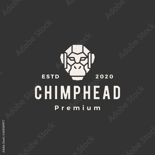 chimp head hipster vintage logo vector icon illustration