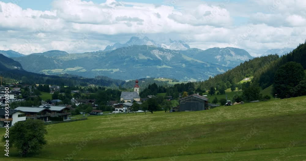 Ellmau village with church, Wilderkaiser mountains peaks, Austria Ellmau village with church, Wilderkaiser mountains peaks, Austria